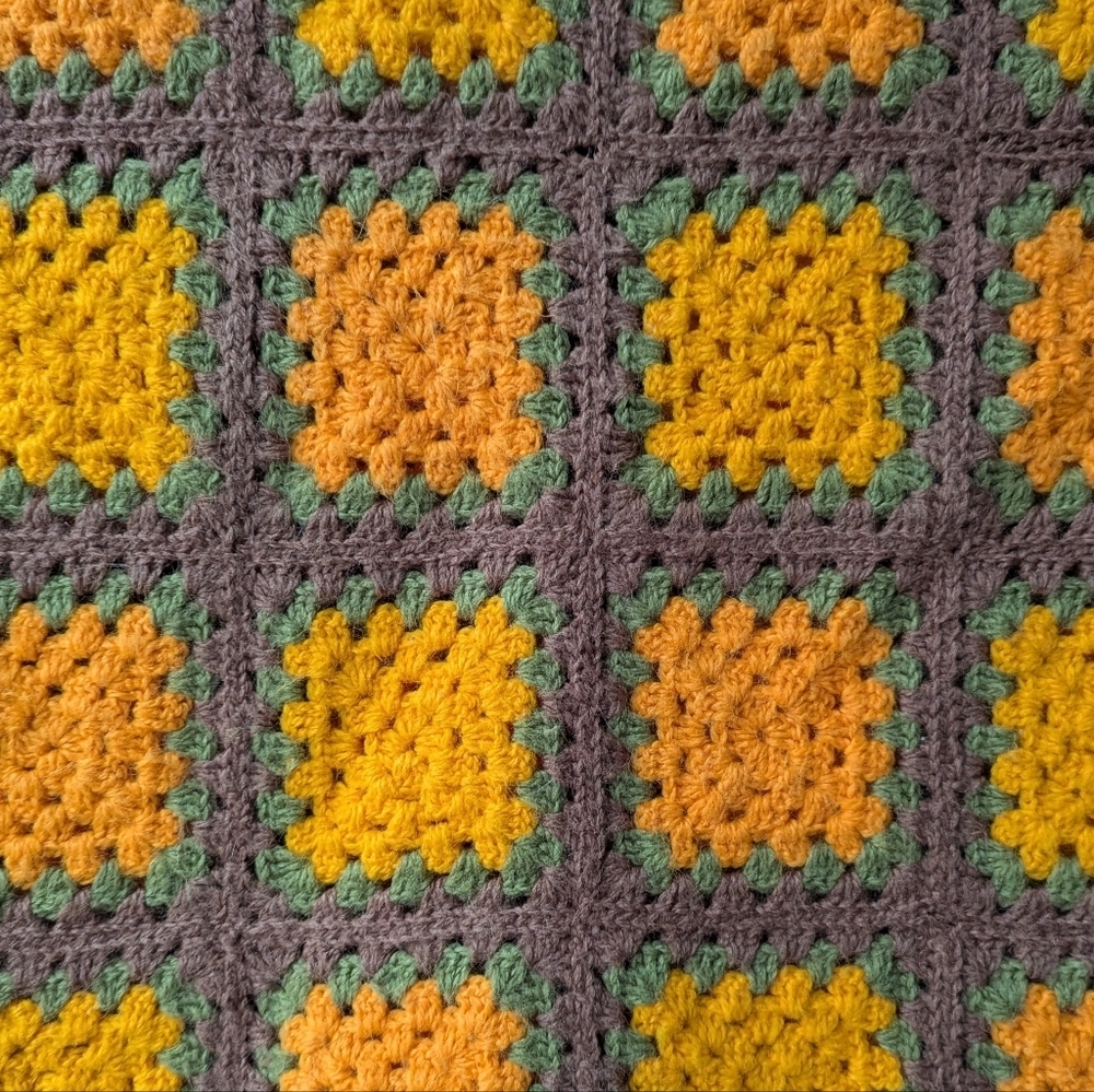 Handknit Retro 70s Granny Square Afghan Blanket 34.5" X 34.5" Grannycore - Picture 2 of 5